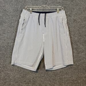 Birddogs Shorts Mens XL Long Blue Striped Drawstring Stretch Pockets Soft Casual